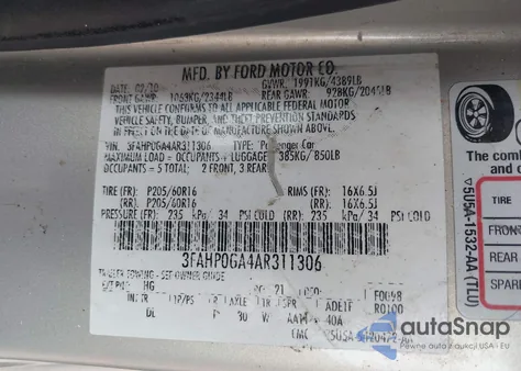 2010 Ford Fusion S from USA, damaged, VIN 3FAHP0GA4AR311306